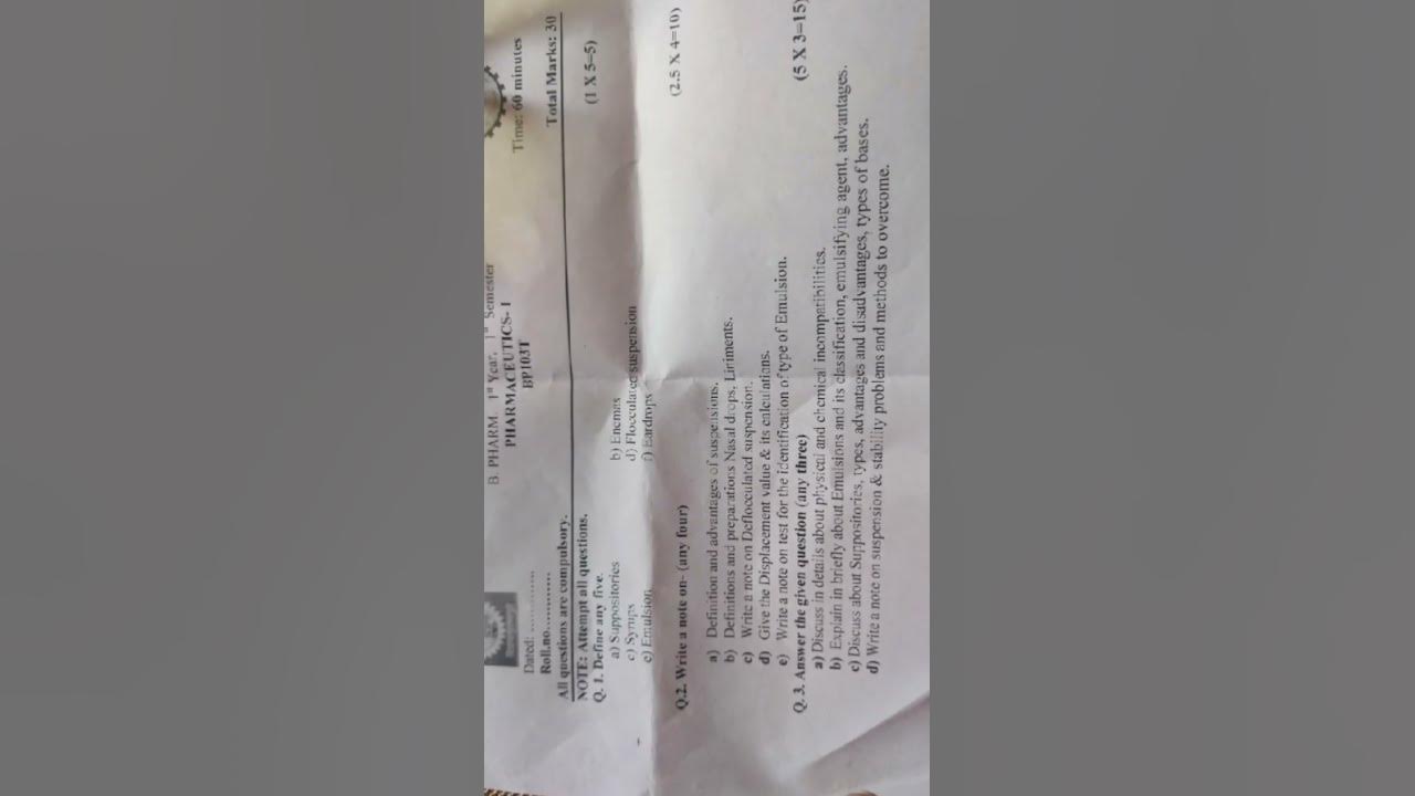 Pharmaceutics 1 b pharma 1 year 1 semester bpharma question youtube