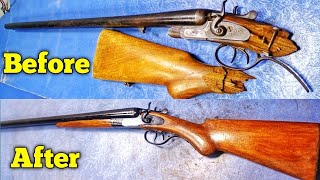 12 bore Double Barrel New butt Gun Restoration Before After Gun Restoration
