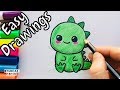 Easy Drawings | How to Draw a Cute Baby Dinosaur | Draw Step by Step | Kawaii Drawing