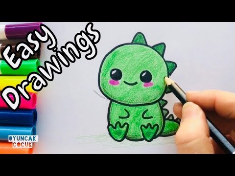 Easy Drawings | How to Draw a Cute Baby Dinosaur | Draw Step by ...