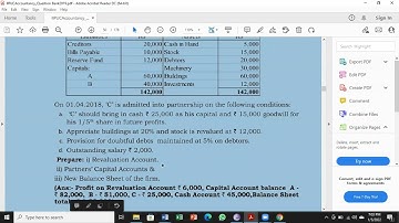 2nd PUC Accountancy or 12th Std Accountancy CBSE & ICSE syllabus--Problem Admission of  partner No.1