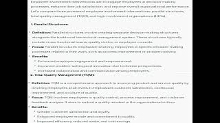 Compare three employee involvement interventions parallel structures, total quality management
