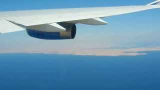 Взлет самолета из аэропорта Шарм Эль Шейх. Boeing 747-400 Трансаэро. Август 2013