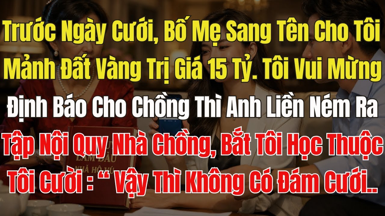 Trước ngày cưới, Bố Mẹ cho tôi mảnh đất 15 tỷ. Tôi Định Báo Cho Chồng Thì Anh Liền Ném Tệp Nội Quy