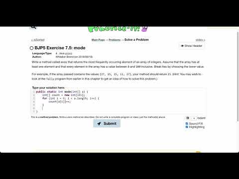 Exercise 7.5 (mode) Java Tutorial || Practice-It
