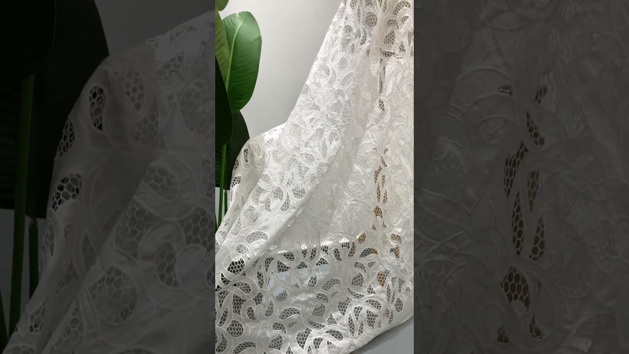 Laser-Cut Leaf Embroidered Cotton Voile Fabric for Designers | Bridal & Couture Textile