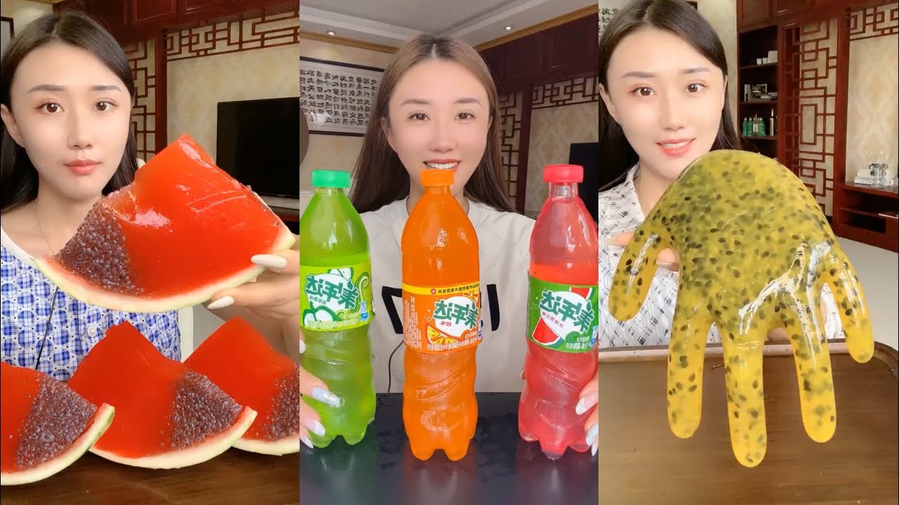 ASMR POPULAR FOOD JELLO Basil Seeds Jelly, Passion Fruits, Boba Jelly