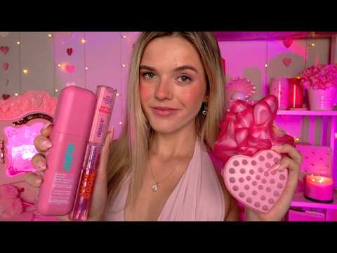 ASMR 1h Pink Pamper Session + Layered Sounds ʚ🩷ɞ (skincare, haircare, makeup, etc)