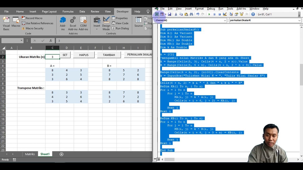 OPERASI MATRIKS Menggunakan VBA Excel - Bagian 3 (Matrix Operations ...