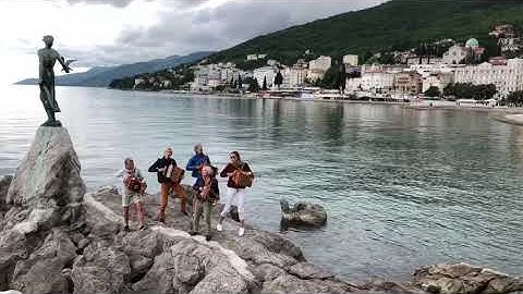 Fun musicians from Norway, Frynsegodene, playing outside our Hotel Milenij in Opatija, Croatia