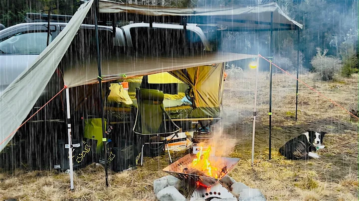 Car Tent Camping in Rain - Elevated Tent - Fire - ...