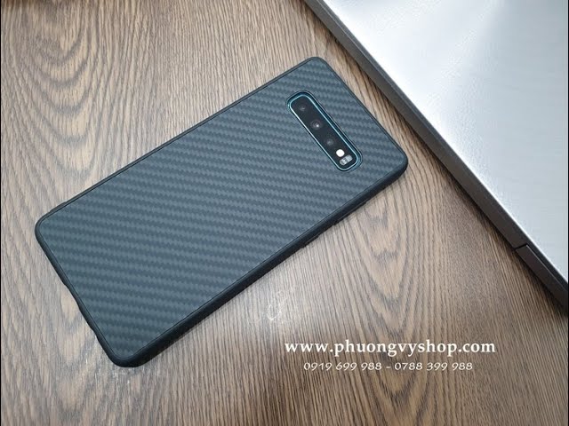 Trên tay ốp Nillkin Fiber carbon và Galaxy S10 Plus