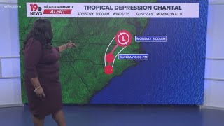Chantal downgraded to a tropical depression as it moves into North Carolina