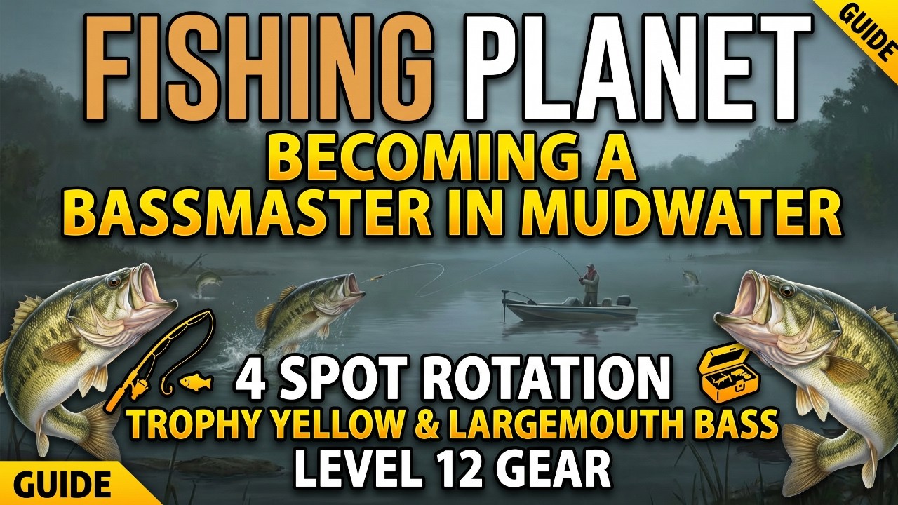 Fishing Planet,Becoming A Bassmaster In Mudwater, 4 Spot Rotation Trophy Yellow & Largemouth Bass