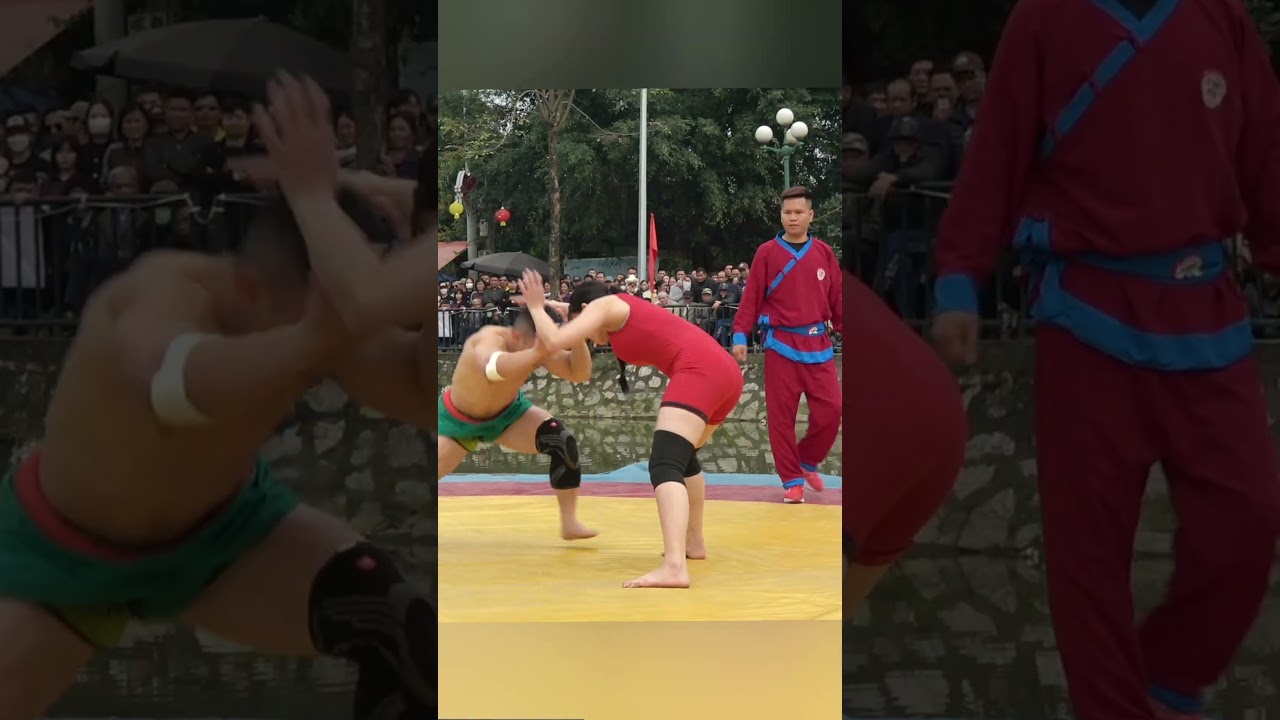 Boy and girl wrestling 