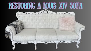 DIY Reupholstering Project - BOUCLE retro 1970s Couch - plus Button Tufting