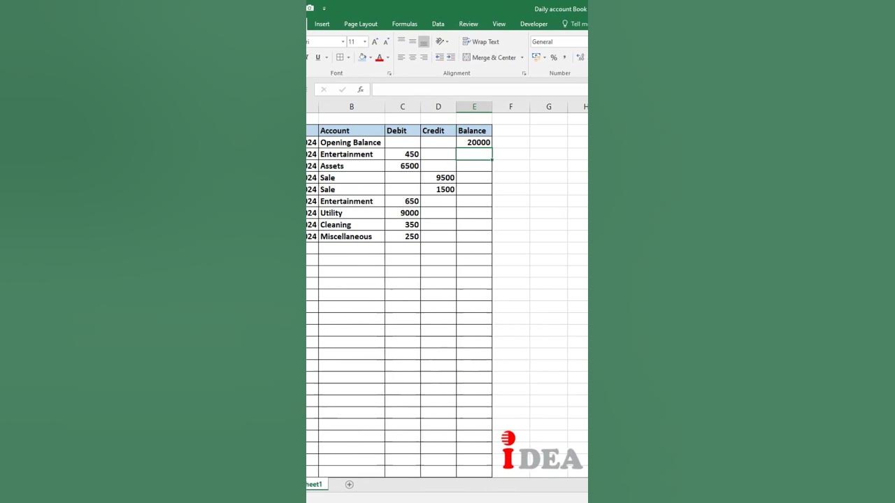 Daily account book in excel running balance in excel youtube