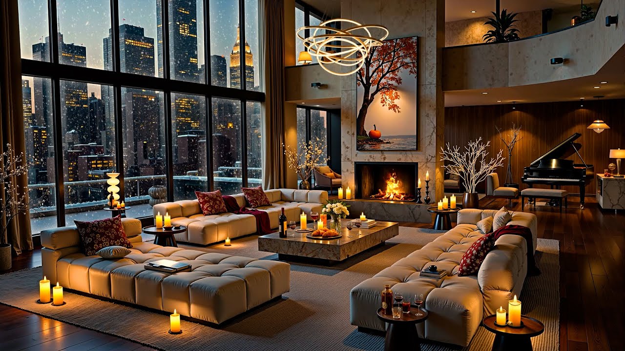 New York Winter Vibes ❄️ Luxury Apartment Ambience with Soft Jazz Saxophone Music for Calm Evening