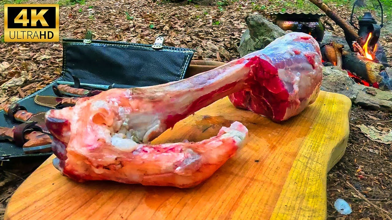 "Whole Beef Shank Sandwich In The Spring Forest | ASMR Wilderness Cooking & Bushcraft"
