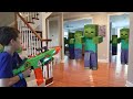 Nerf War:  Minecraft But Mob Invasion Finds Us In Real Life