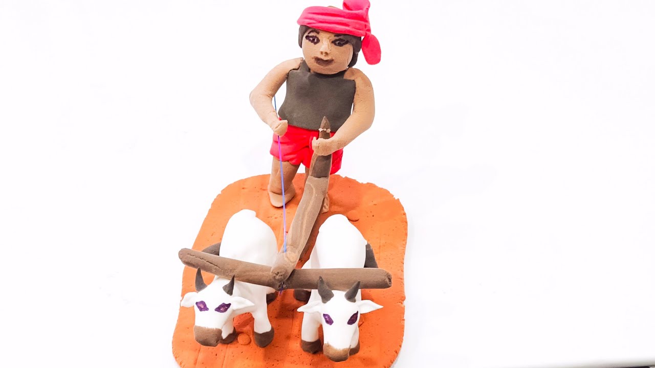 Diy Clay Craft | How to make Bulls & Farmer with Clay | plowing the field with oxen