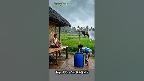 Tropical Storm Over Quiet Fields #4kambience #rainoundforsleep #villagelife #rainambience