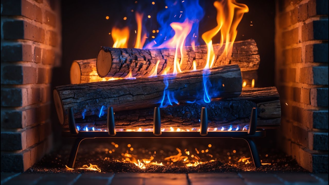 Calming Fireplace Ambience with Blue & Orange Flames for Peaceful Nights and Deep Rest