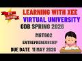 MGT602 Entrepreneurship GDB Spring 2026 Virtual University of Pakistan
