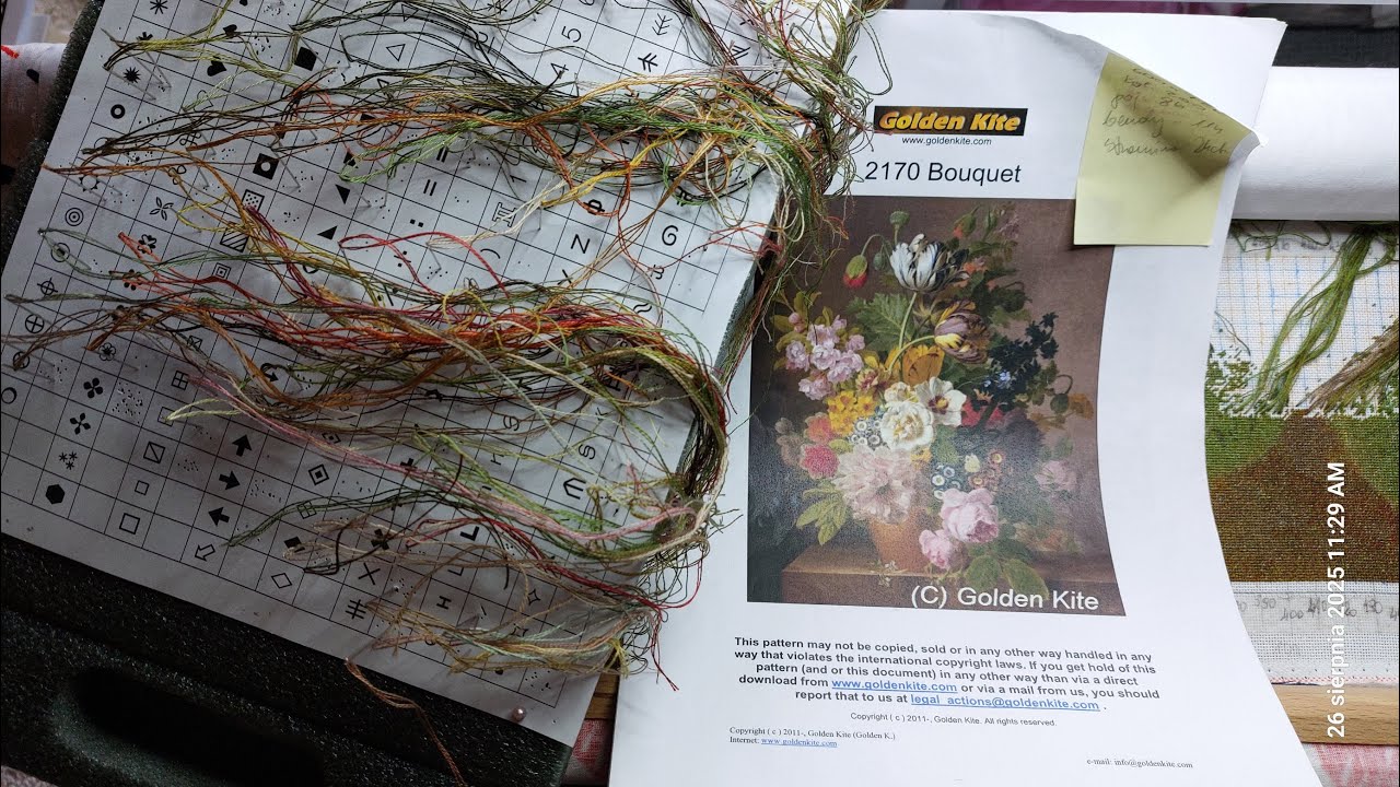 Golden Kite 2170 Bukiet. Obraz haftowany półkrzyżykiem ok. 10% na straminie 24ct.