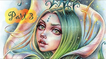 Flourish Fae - Part 3 colored pencils illustration real time demo coloring Christine Karron