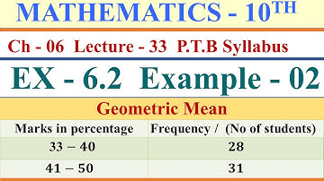 10th Class Math, Ch 6, Ex 6.2, Examples 2 Page 128. Geometric mean of grouped data.