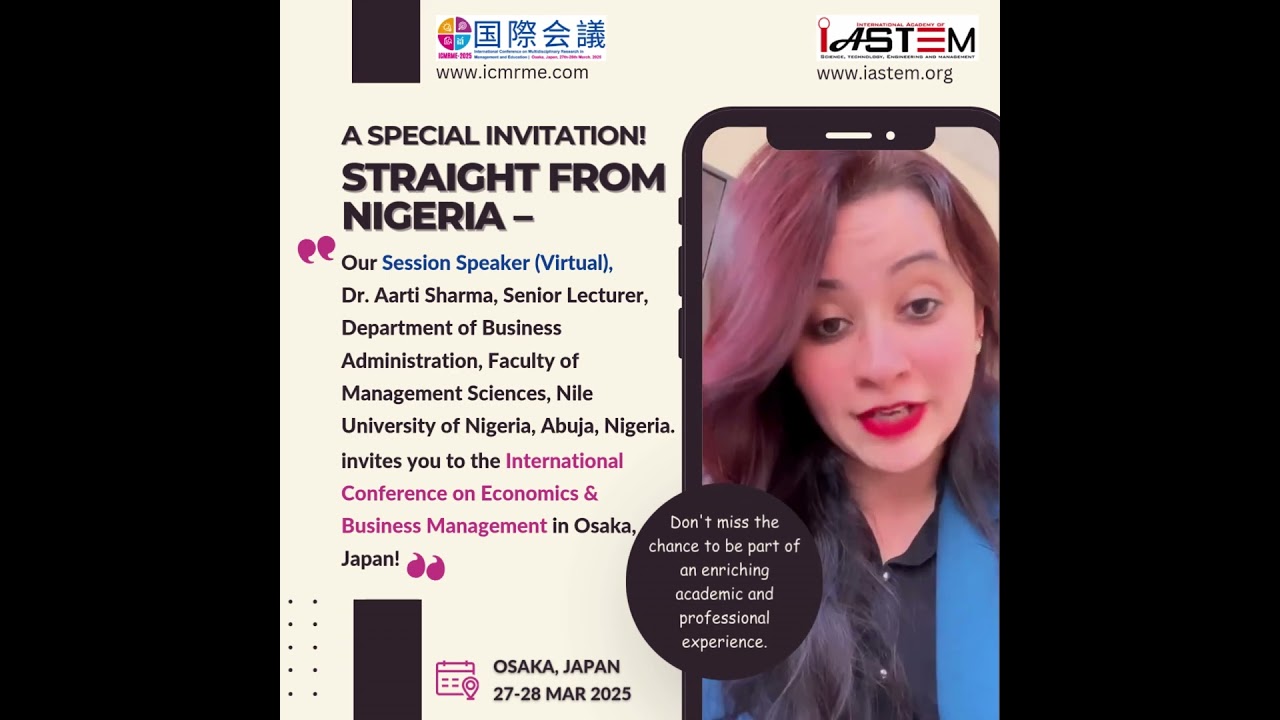 Welcome message by Session Speaker Dr. Aarti Sharma/ICEBM 2025/OSAKA, JAPAN