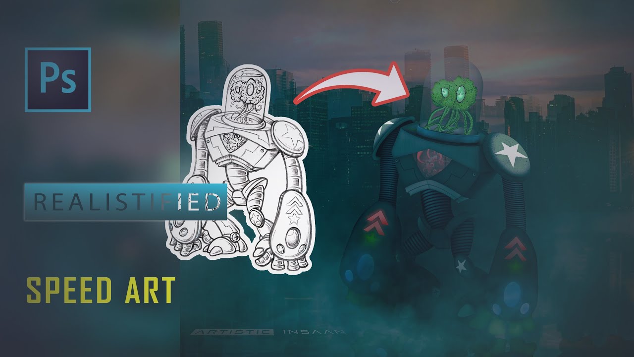 Alien drawing realistified | #Photoshop Speed Art - YouTube