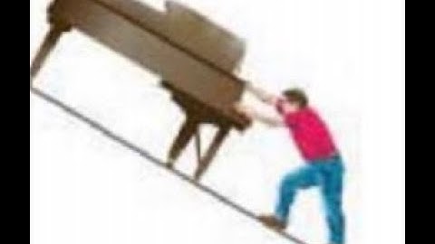 (7-11) A 380-kg piano slides 3.9 m down a 27° incline and is kept from accelerating by a man who is