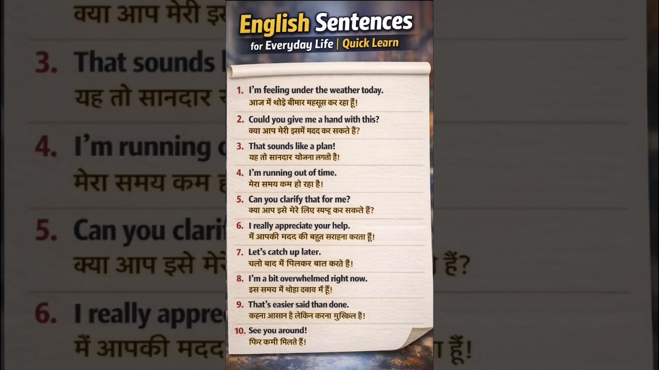 English Sentences for Everyday Life | Quick Learn | Daily English with Hindi Meaning