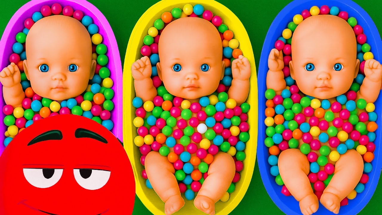 Full of 3 Rainbow BathTubs Candy with M&M's & Magic Slime Cutting Video