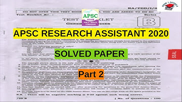 Ans key Of RA || APSC Research Assistant 2020 Solved Paper Part -2 ||  Previous year question paper