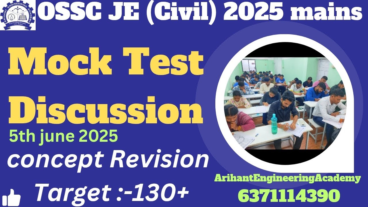 Complete Mock Test1 Discussion For OSSC JE(CIVIL) Main Examination @2025 @osscjecivil2024
