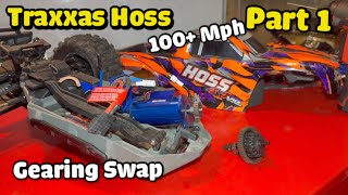 Traxxas Hoss gearing up for speed runs 100+ mph   Part 1