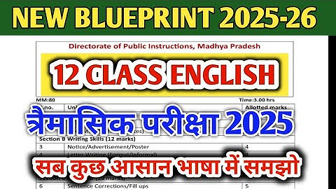 Class 12 English Blueprint Explanation  12 English Blueprint MP Board Exam 2026
