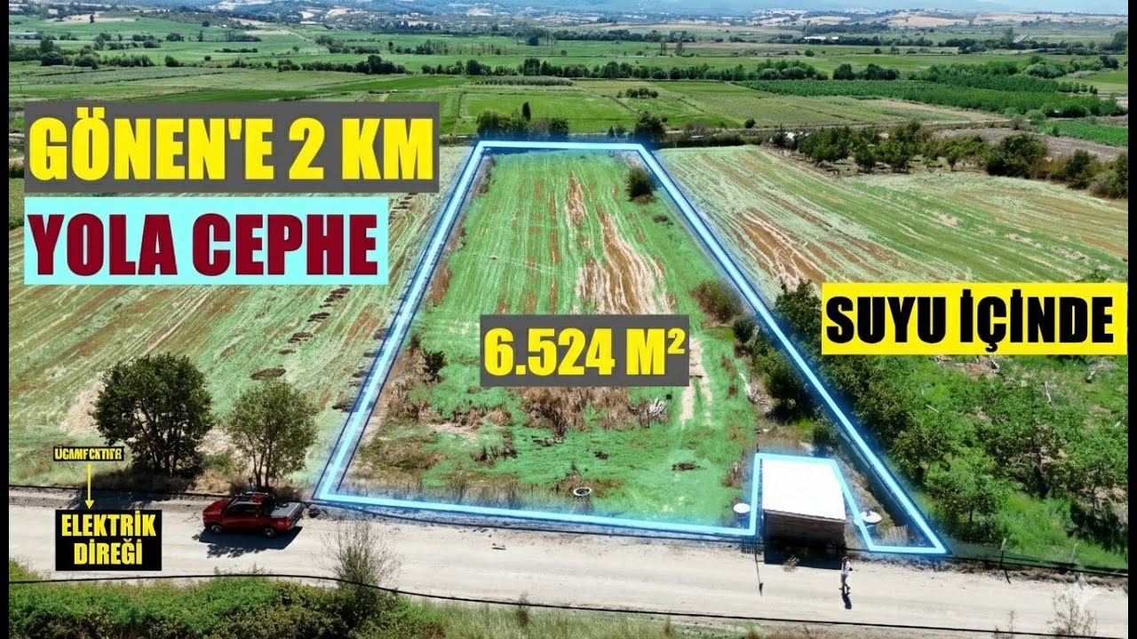 GÖNEN'E 2 KM-HEM KANALI HEM SU KUYUSU MEVCUT-RESMİ YOLA CEPHE-PROJELERE AÇIK-DÜZ ZEMİN-DÜZGÜN KONUM