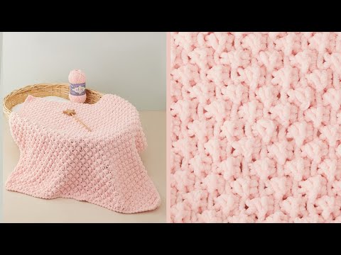 Alize Velluto Nohut Örneği Battaniye / Raspberry Stitch Baby Blanket /ОДЕЯЛО ИЗ ГОРОХОВОГО УЗОРА