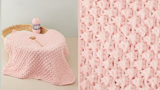 Alize Velluto Nohut Örneği Battaniye Raspberry Stitch Baby Blanket Одеяло Из Горохового Узора