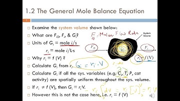 Lecture 2 - Seg 2, Chapter 1, Mole Balances: The General Mole Balance Equation for Reactors (CRE)