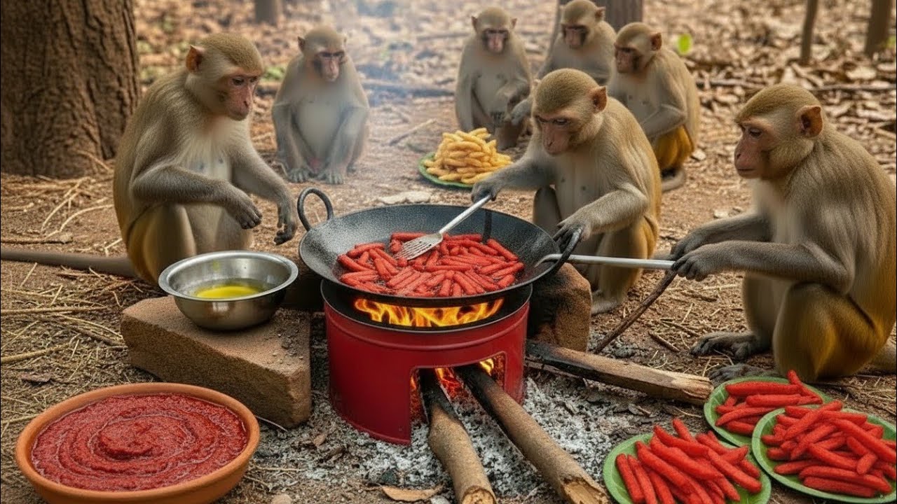 जब बंदरों ने बनाई कुरकुरी आलू फिंगर | चटपटी टमाटर चटनी के साथ 🤤🔥