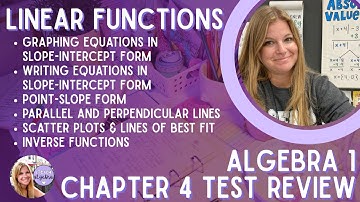 Algebra 1 - Linear Functions - Slope-Intercept Form, Point-Slope Form, etc. Chapter 4 Test Review