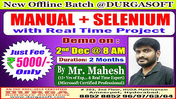 MANUAL + SELENIUM Offline Training @ DURGASOFT
