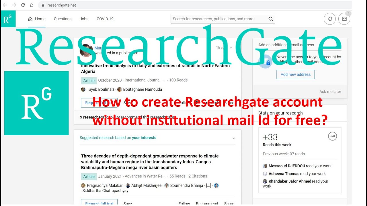 how to change email on researchgate