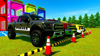 TRANSPORTING ALL POLICE CARS and EMERGENCY RESCUE VEHICLES WITH FORD ELECTRIC RANGERS TRUCKS ! FS22
