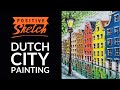 Acrylic painting, Dutch City, Cityscape, Painting tutorial